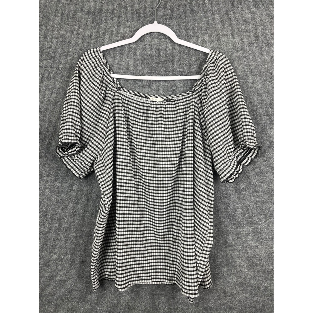 Gingham Blouse Women 18/20W Black White Great Puff Sleeve Top‎